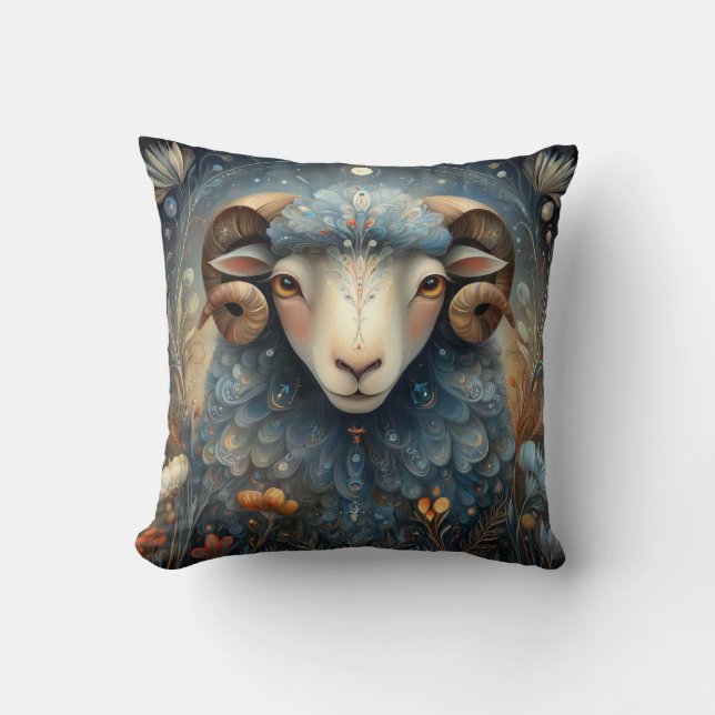 Coussin Bélier Aries Zodiaque Astrologie Céleste Anniversa (Recto)