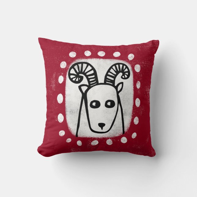 Coussin Bélier Mouton Drôle Sur L'Oreiller À Jeu Rouge (Recto)