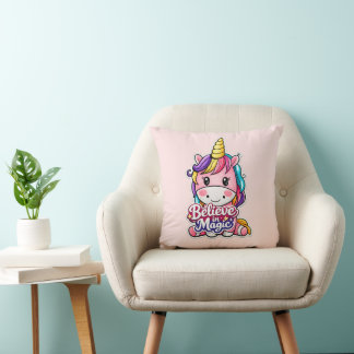 Coussin 🦄✨ “Believe in Magic” Unicorn Pillow 💖🛋️