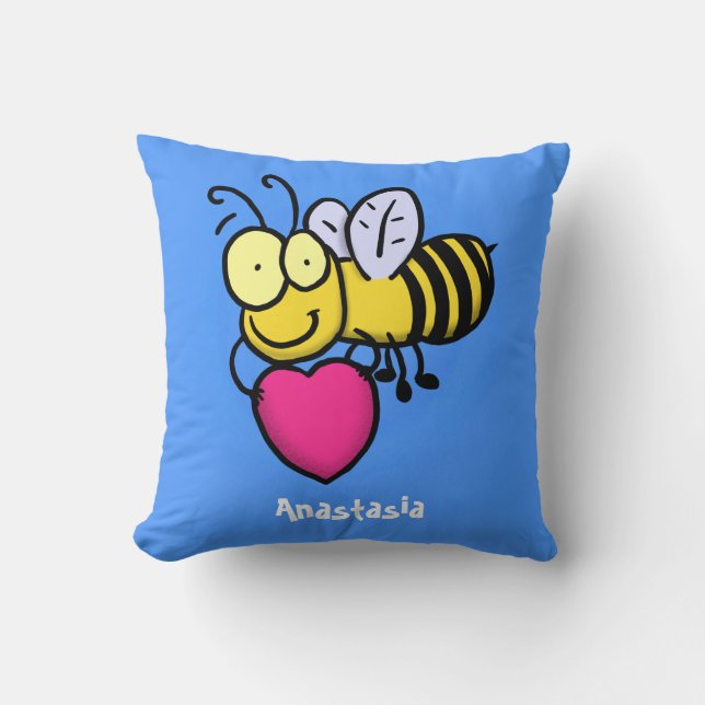 Coussin Belle abeille drôle avec dessin animé du coeur (Recto)