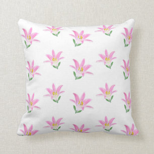 Coussin Belle Amaryllis rose sur blanc