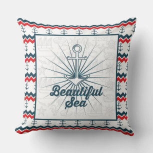 Coussin Belle Ancre de mer et Chevron Nautica