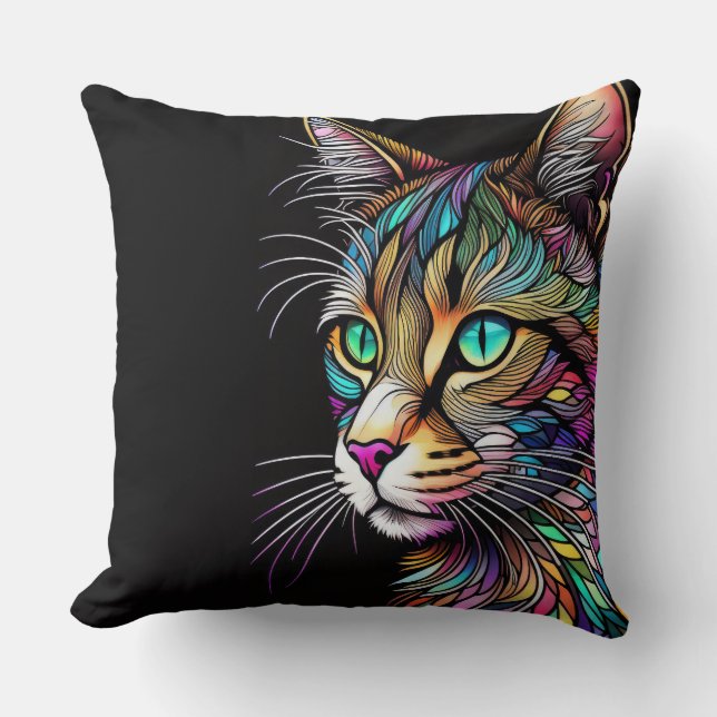 Coussin Belle Aquarelle Chat en Verre Tiré (Recto)