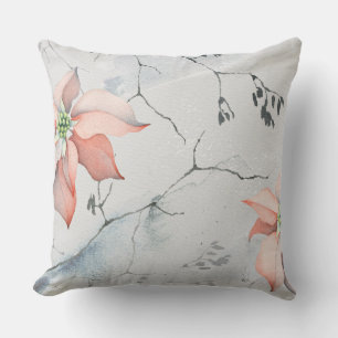 Coussin Belle aquarelle de Noël Poinsettia Floral