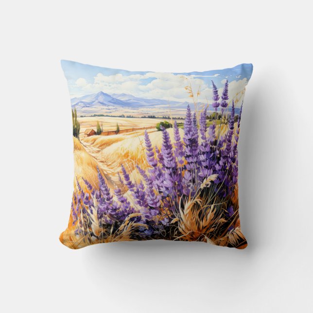 Coussin Belle aquarelle ensoleillée Paysage des Prairies (Recto)