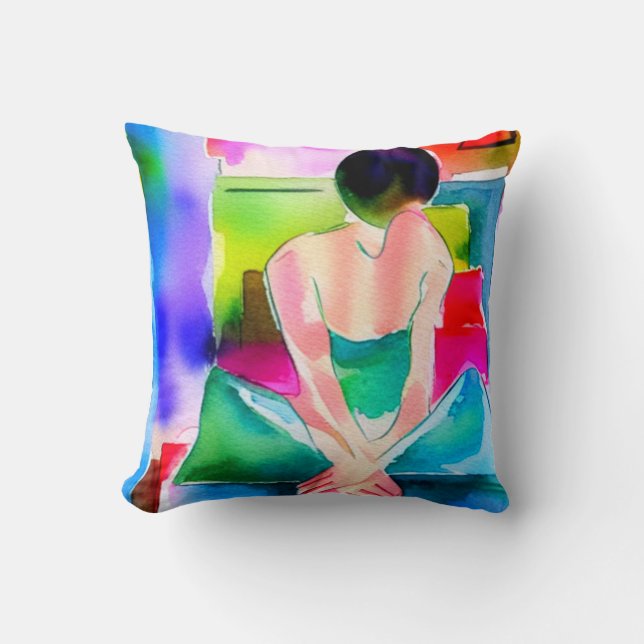 Coussin Belle Aquarelle Femme (Recto)