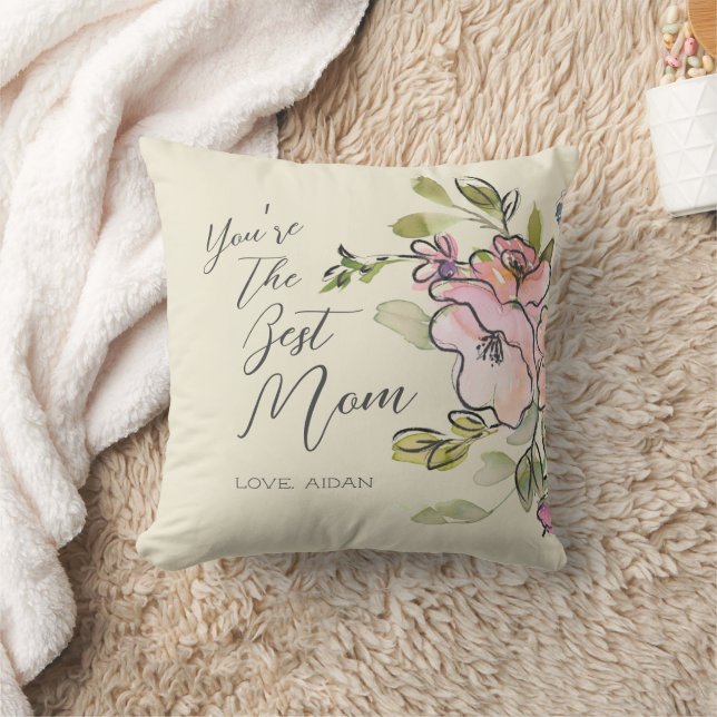 Coussin Belle aquarelle Floral Custom Meilleure maman (Couverture)