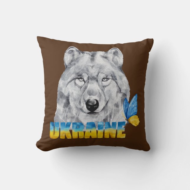 Coussin Belle aquarelle loup et papillon d'Ukraine  (Recto)