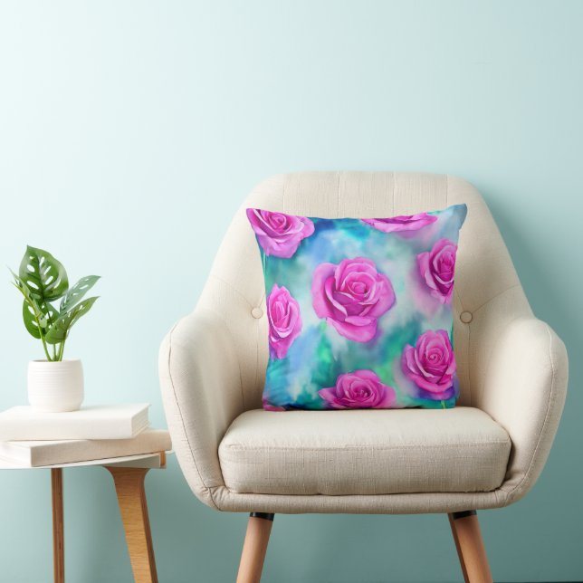 Coussin Belle aquarelle Moderne Roses Rose Collection (Chaise)