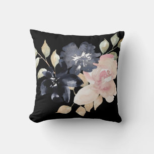 Coussin belle aquarelle peinte fleurs noires éparpillées