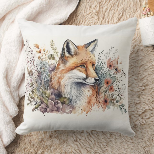 Coussin Belle Aquarelle Peinture Renard Rouge En Fleurs (Couverture)