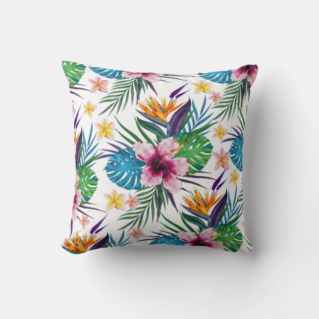 Coussin Belle aquarelle tropicale à peinture florale (Recto)
