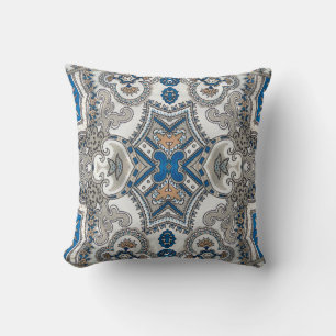 Coussin Belle arabesque blanche et bleue, motif islamique