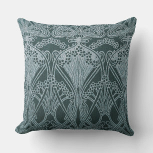 Coussin Belle, argent turquoise, motif Art nouveau, floral
