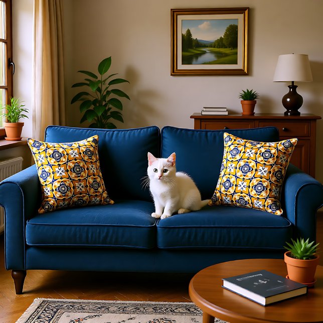 Coussin 💙 🤍 💛 Belle Azulejos bleu et jaune (Beautiful blue and yellow Azulejos Throw Pillow)