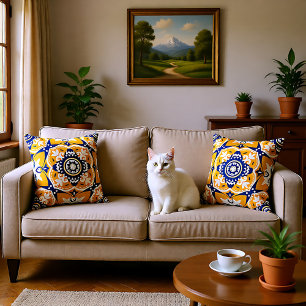 Coussin 💛 💙 🤍 Belle Azulejos bleu et jaune
