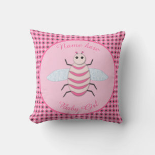 Coussin Belle Bébé Fille Abeille Rose Personnalisée