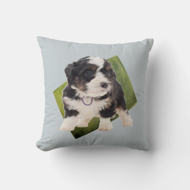 Coussin Belle Bernedoodle Vert Puppy Art  (Recto)