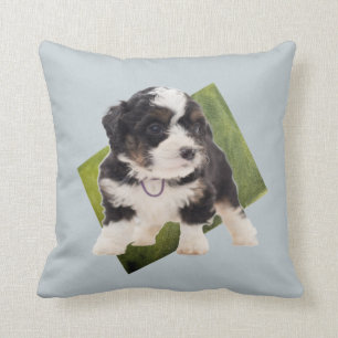 Coussin Belle Bernedoodle Vert Puppy Art 
