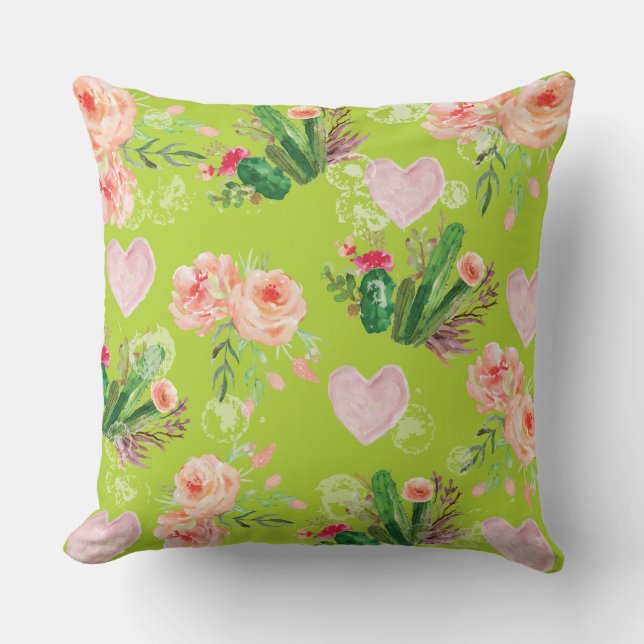 Coussin Belle brique florale Cactus (Recto)