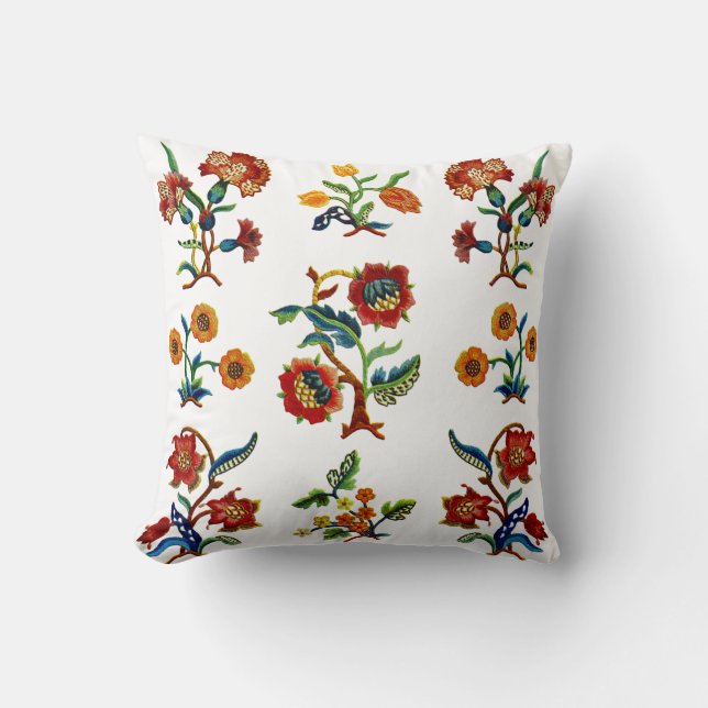 Coussin Belle broderie traditionnelle Jacobéenne Crewel (Recto)