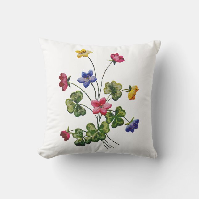 Coussin Belle broderie traditionnelle Jacobéenne Crewel (Recto)