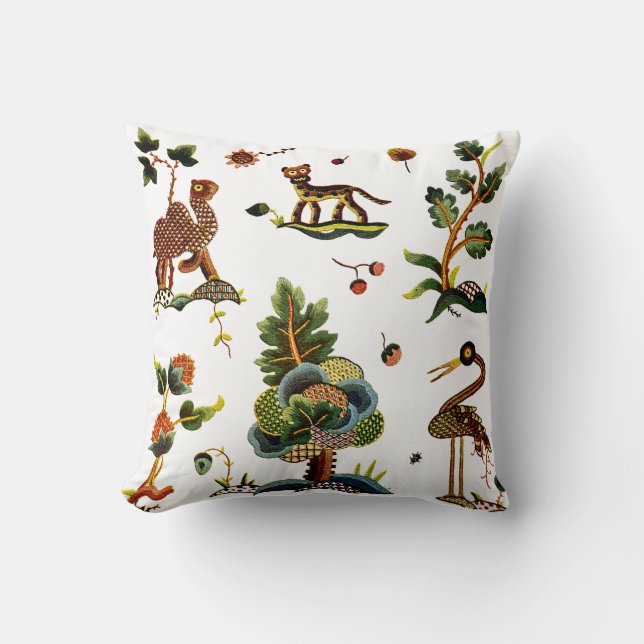 Coussin Belle broderie traditionnelle Jacobéenne Crewel (Recto)