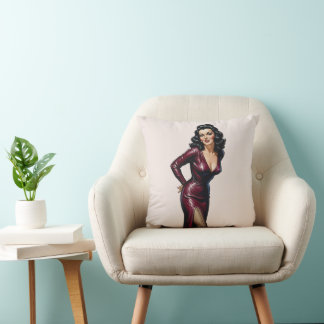 Coussin Belle Brunette Old Hollywood Glamor Art