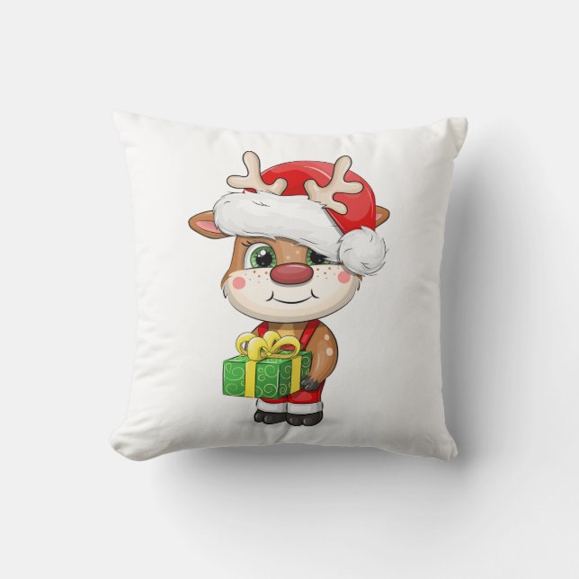 Coussin Belle caricature de cerf de Noël. (Recto)