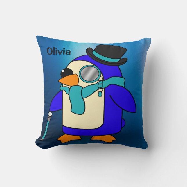 Coussin Belle caricature pingouin bleu gelé (Recto)