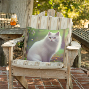 Coussin Belle Chat Blanc Fluffy