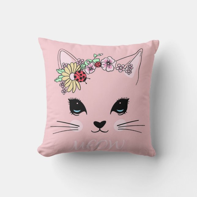 Coussin Belle Chat Visage Meow Rose Cute Kitten Drôle Chat (Recto)