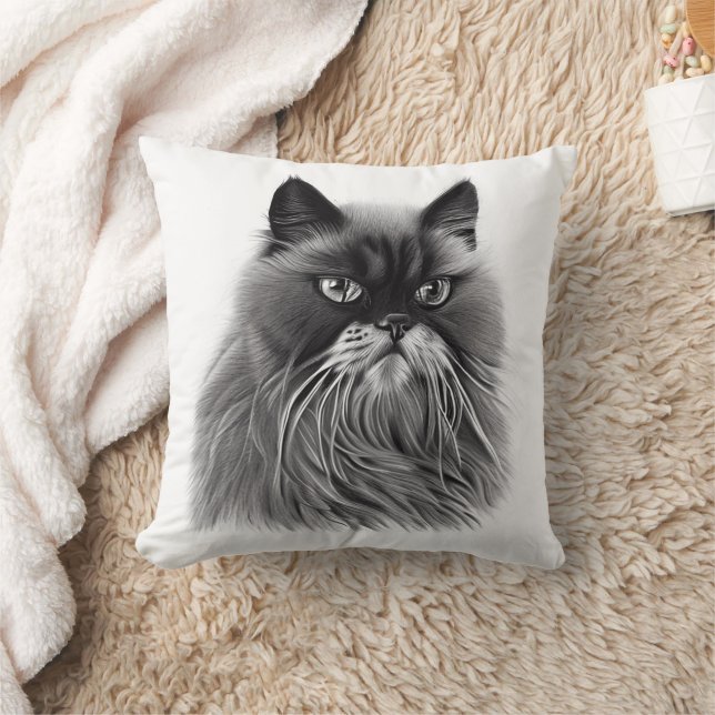Coussin Belle chatte persane en noir et blanc (Couverture)