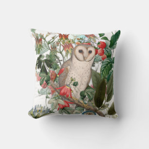 Coussin Belle Chouette effraie et fleurs vintage