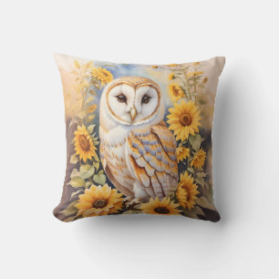 Coussin Belle Chouette Et Fleurs De Soleil