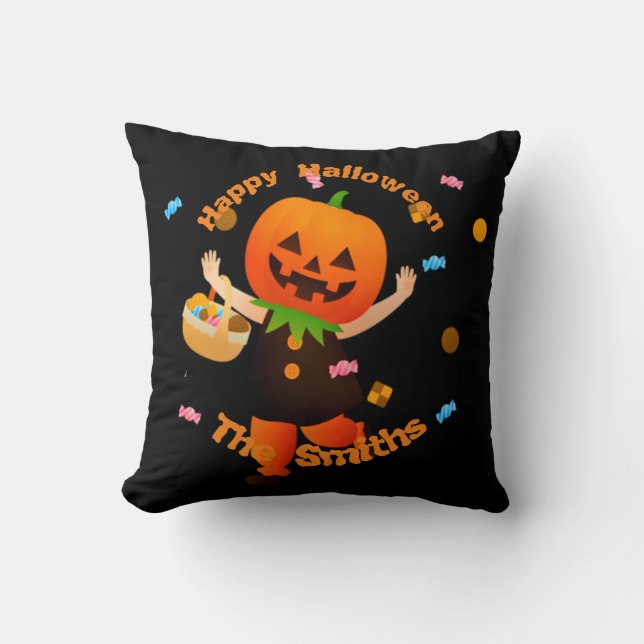 Coussin Belle Citrouille Tête ou Traiteuse Halloween (Recto)
