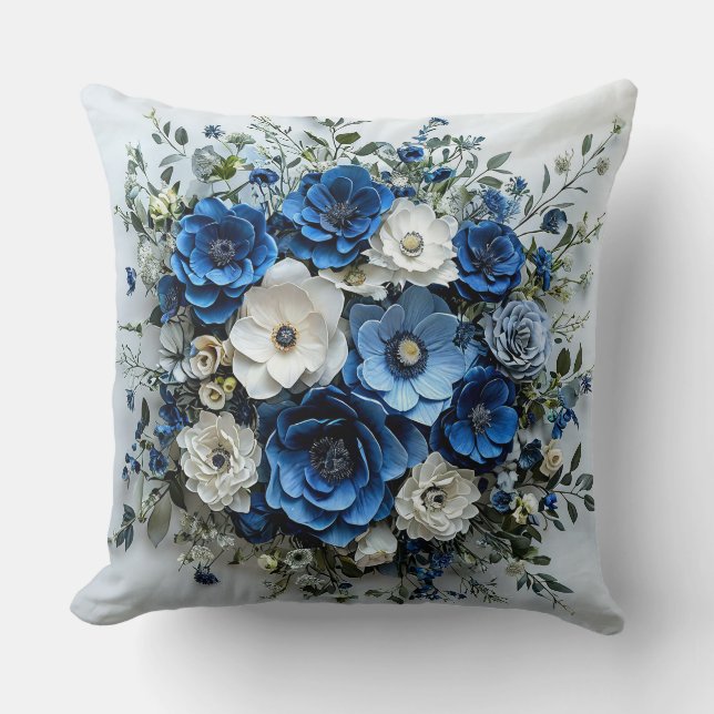 Coussin Belle composition florale bleue et blanche (Recto)