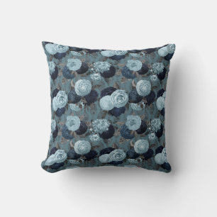 COUSSIN BELLE COUSSURE DE BOUQUET FLEURIE AQUA BLEU
