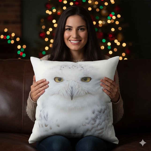Coussin Belle, Dreamy et Serene Snowy Owl (Snowy Owl Square Throw Cushion Cover Photo)