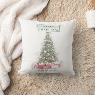 Coussin Belle eau-forte de l'arbre de Noël pour les fêtes
