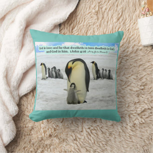 Coussin Belle écriture de pingouin 1 Jean 4:16