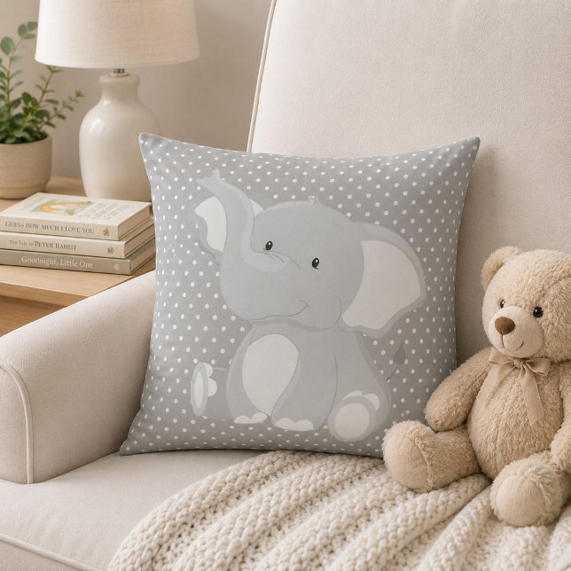 Coussin Belle Éléphant Gris et Blanc à pois (Créateur téléchargé)