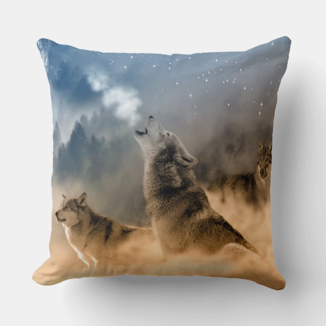 Coussin Belle Étoiles Foggy Cold Night Wolfs Howl (Recto)