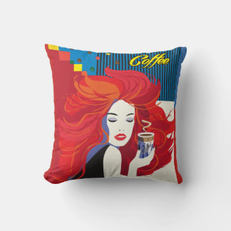 Coussin Belle Fashion Woman and Coffee Cup POP-ART