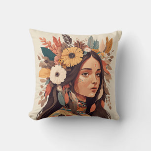 Coussin Belle femme amérindienne peinte