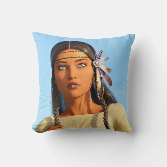 Coussin Belle femme autochtone d'Amérique du Nord tenue in (Recto)