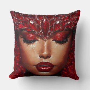 Coussin Belle femme aux bijoux rouges