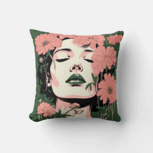 Coussin Belle femme et fleurs