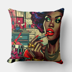 Coussin Belle femme se mettant du rouge à lèvres dans la c