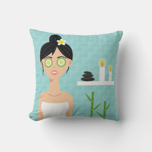 Coussin Belle Femme Spa Dans Salle De Bains Bleue Illustra